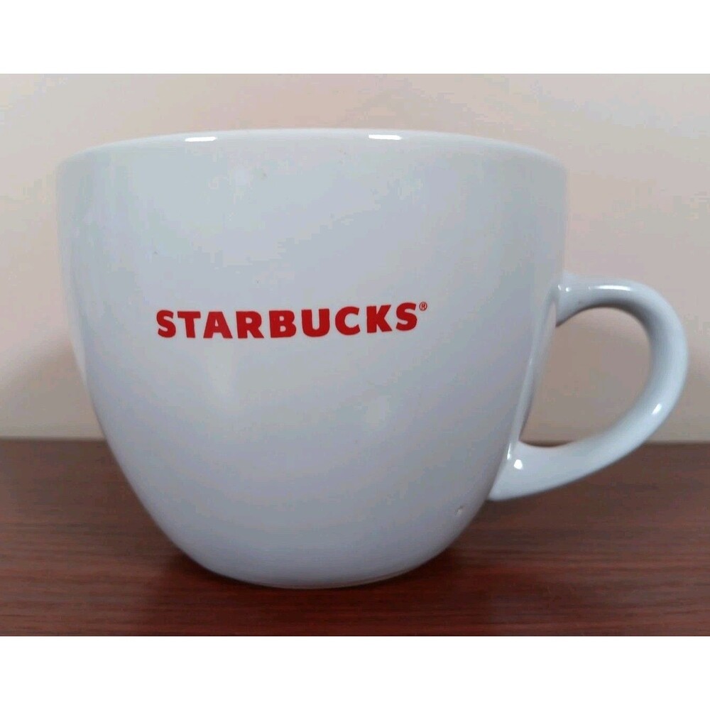 2008 Starbucks 18 Oz Coffee Mug White Red EUC